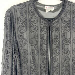 Vintage Talbots 100% Silk Black Beaded Sweater – Clasp Front,‎ Size M